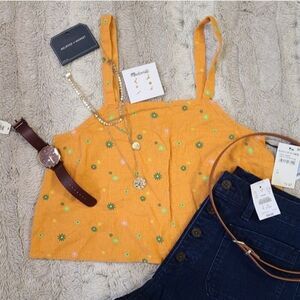 Abound Floral Linen Cropped Tank Tank Blouse Women's XS Western Summer Boho